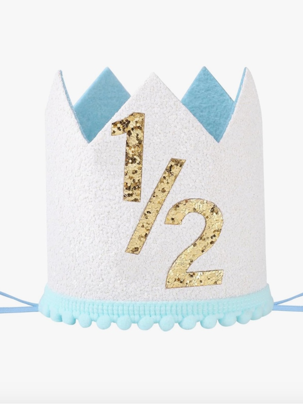 Half Birthday Party Hat, 1/2 Glitter Crown for 6-Month Baby blue nwt